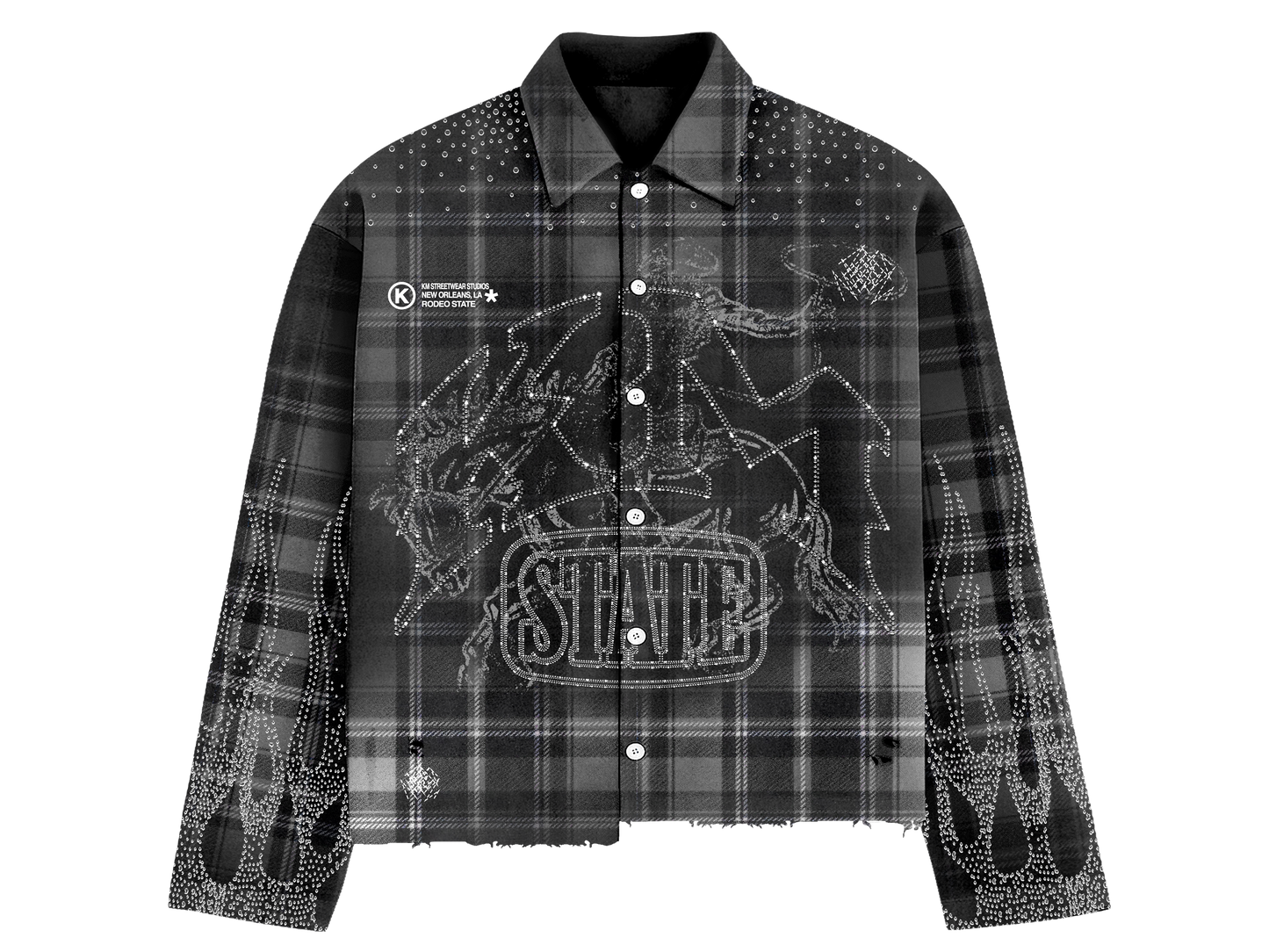 Gray Rhinestone Rodeo State Flannel Shirt