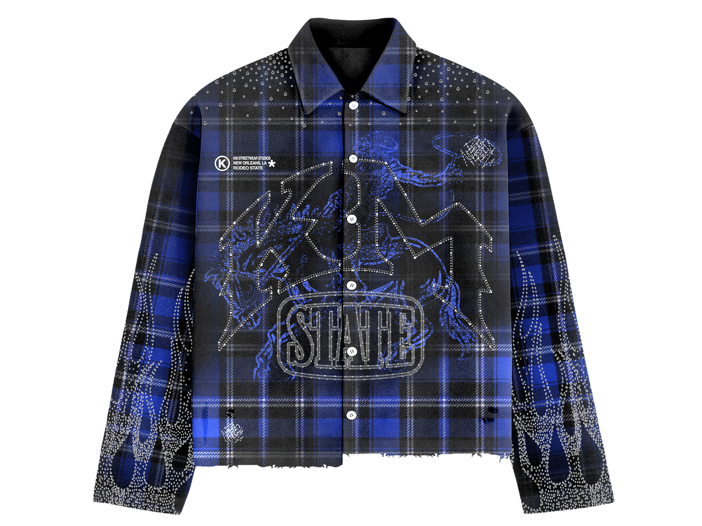 Blue Rhinestone Rodeo State Flannel Shirt