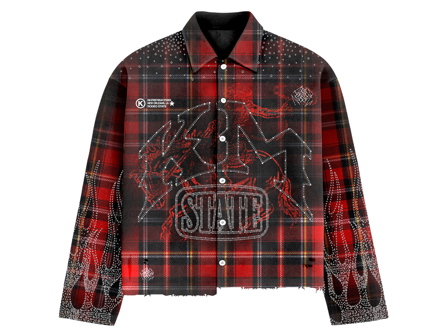 Red Rhinestone Rodeo State Flannel Shirt