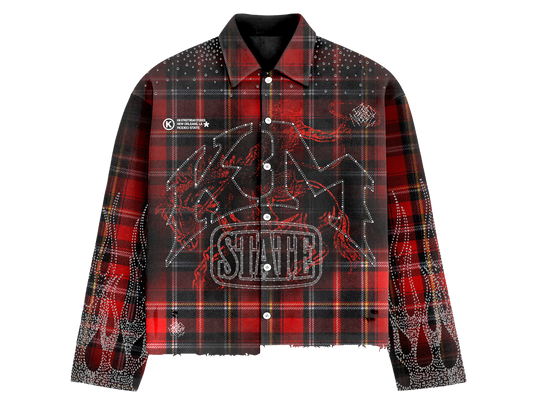 Red Rhinestone Rodeo State Flannel Shirt
