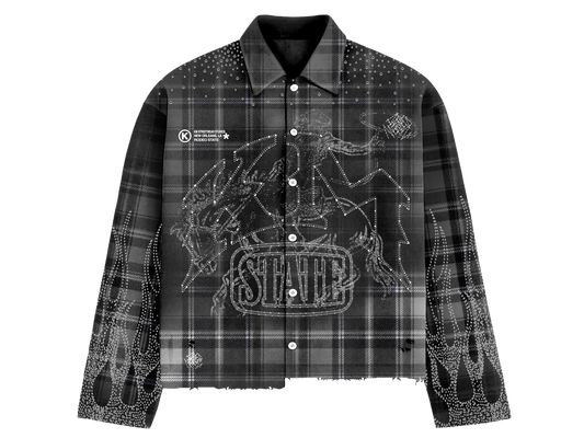 Gray Rhinestone Rodeo State Flannel Shirt