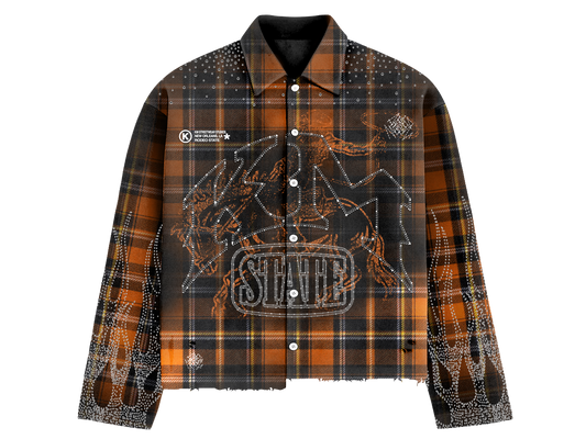 Orange Rhinestone Rodeo State Flannel Shirt